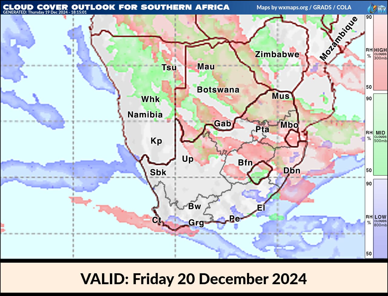 Clouds, Cloud Cover Maps & Extended Cloud Forecasts of South Africa