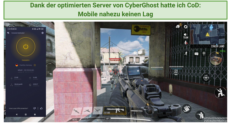 Screenshot of Call of Duty: Mobile gameplay working with CyberGhost