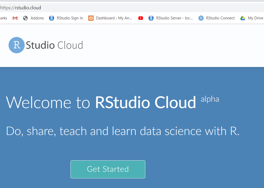 RStudio Cloud webpage