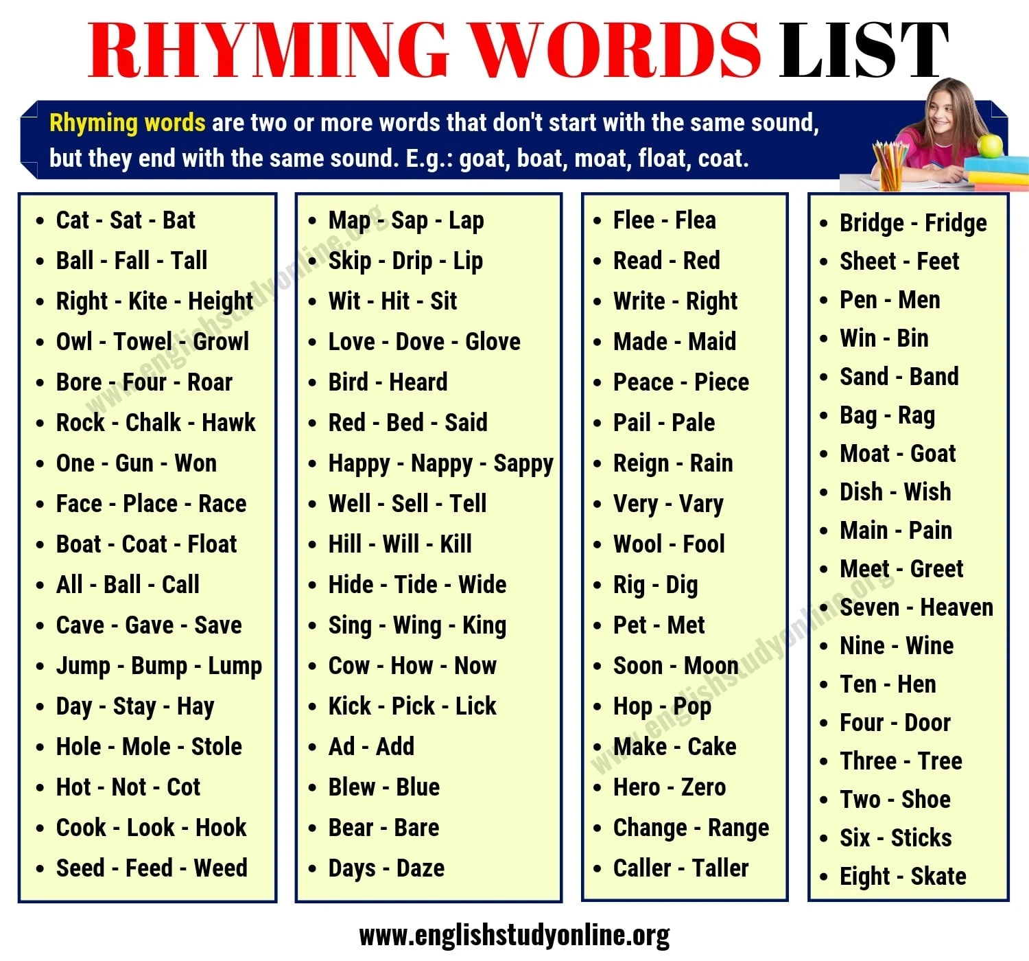 Words that Rhyme: Definition, List of Rhyming Words and Examples