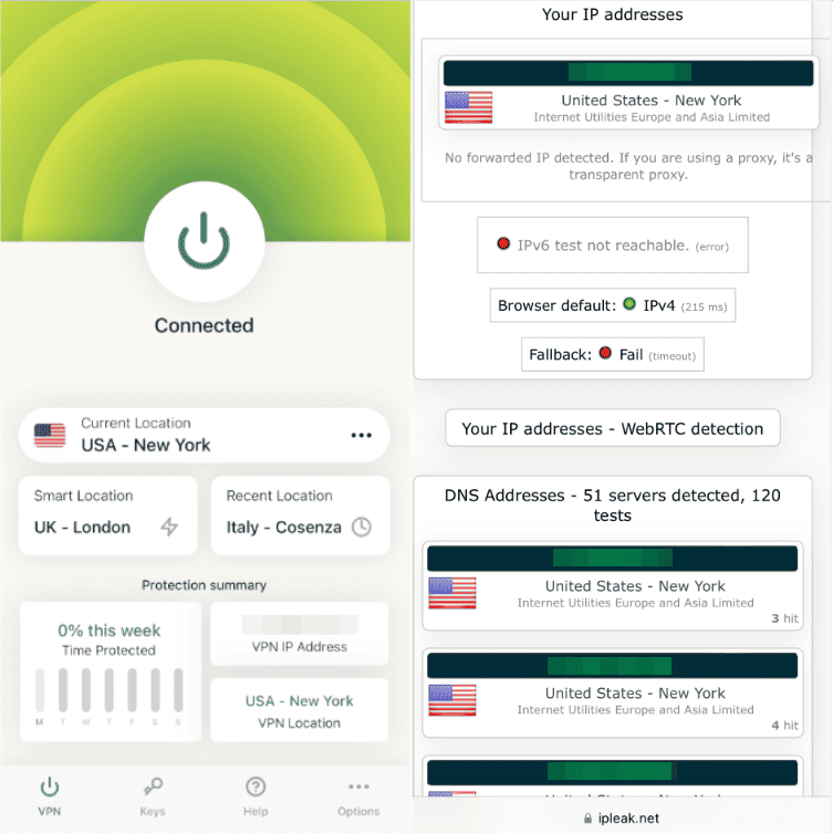 expressvpn leak test results us server