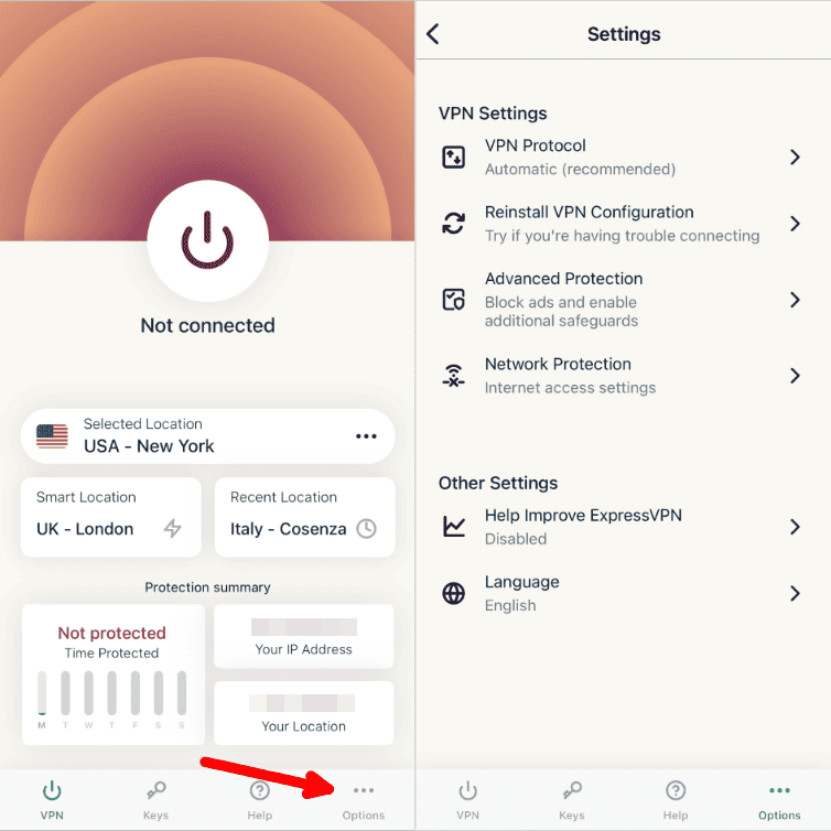 expressvpn iphone app and settings