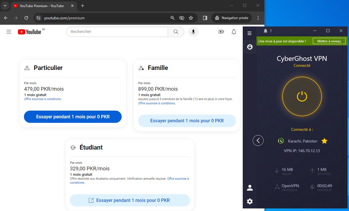 Prix de Youtube Premium au Pakistan